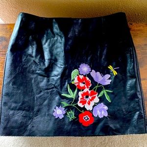 Faux leather embroidered skirt